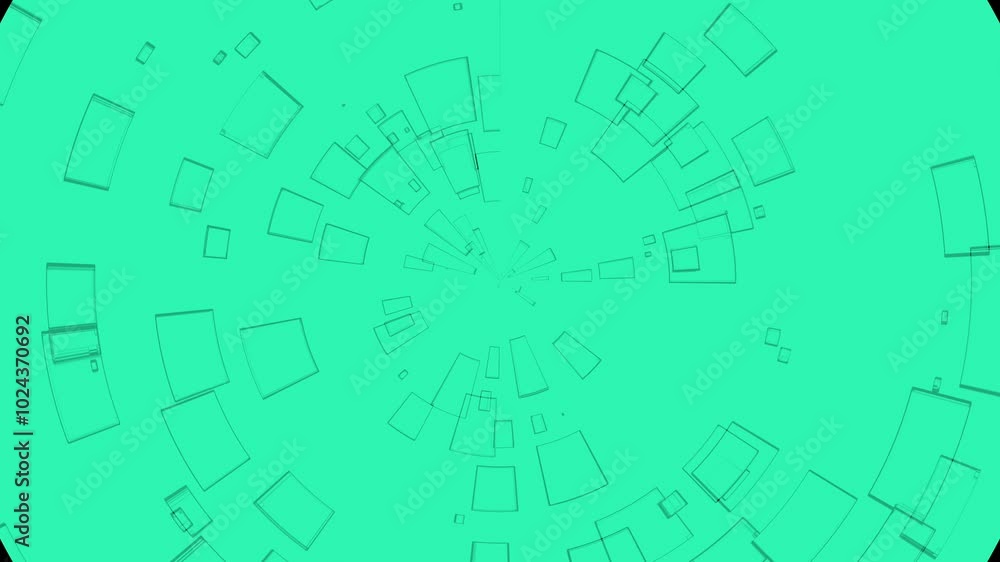 Poster Rectangular and square contour line shapes in circular animation on a green background