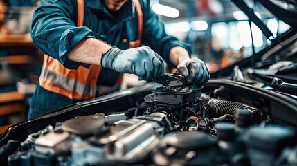auto mechanic working on the gearbox in his workshop
