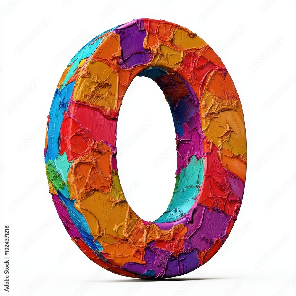 Poster a colorful, textured 3d representation of the number zero.
