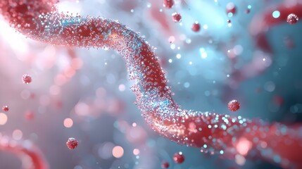 Mesmerizing abstract of intricately intertwined DNA strands with glowing luminous particles   a captivating bio tech inspired digital artwork