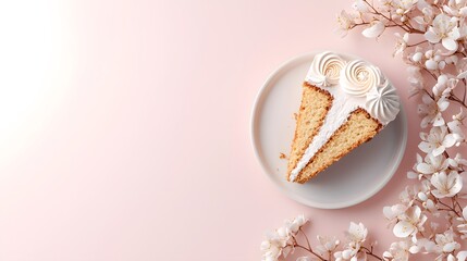 Delicious Slice of Cake with Floral Surrounding