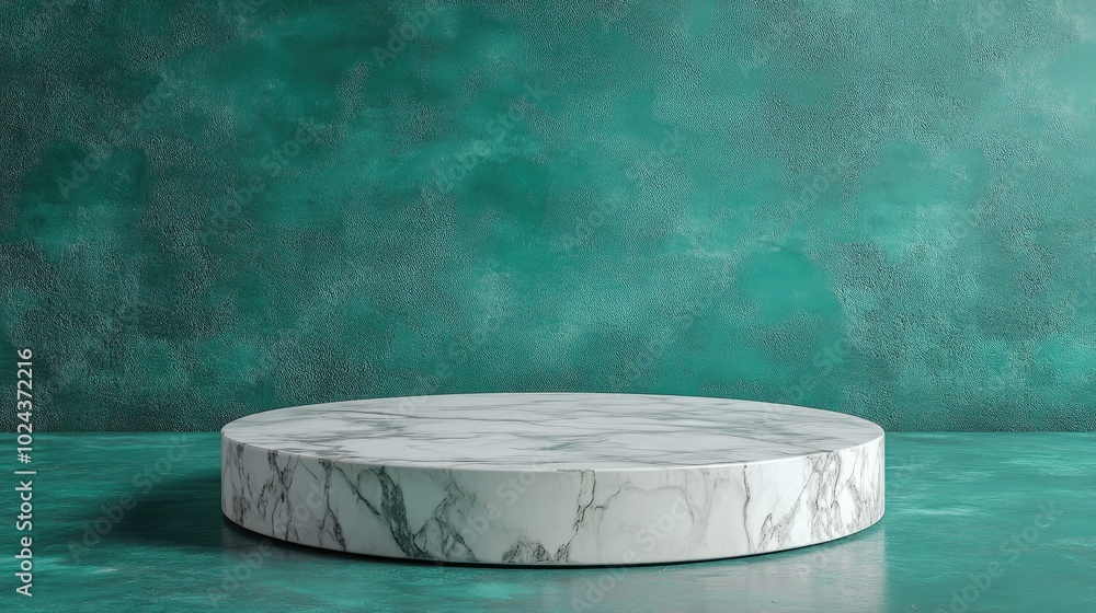 Poster abstract 3d white marble pedestal against a green backdrop 3d rendering