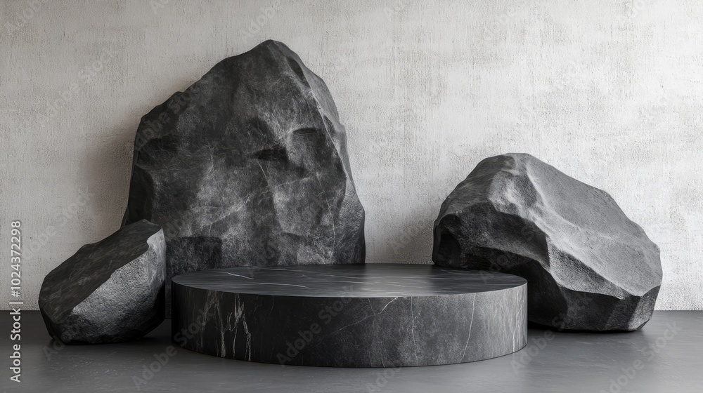 Poster Black geometric stone and rock shape background minimalist mockup for podium display or showcase 3D rendering