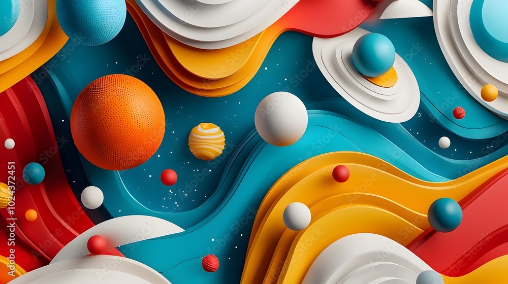 Poster captivating geometric shapes in a vibrant futuristic 3d space vibrant colors dynamic motion and a vi
