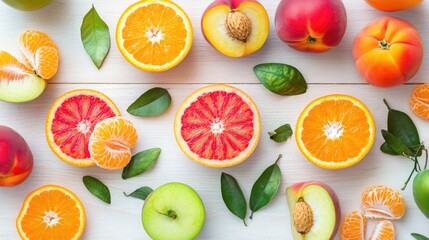 Juicy Orange and Tangerine Slices on Wooden Table