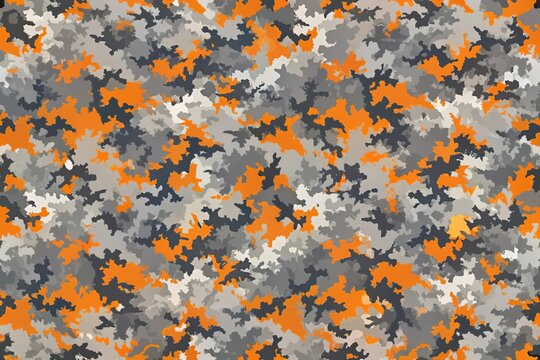 Symmetrical Modern Abstract Grey and Orange Camo Pattern with Grunge Style Aesthetic Seamless Repeatable Background