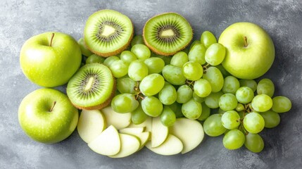 Top View of Sliced Green Kiwis and Green Grapes