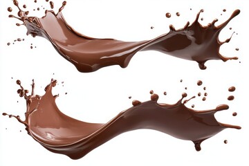 Set of Melted Chocolate wavy splash in mid air isolated on white background
