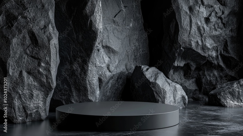 Aufkleber Black geometric stone and rock background minimalist mockup for podium presentation or display 3D rendering