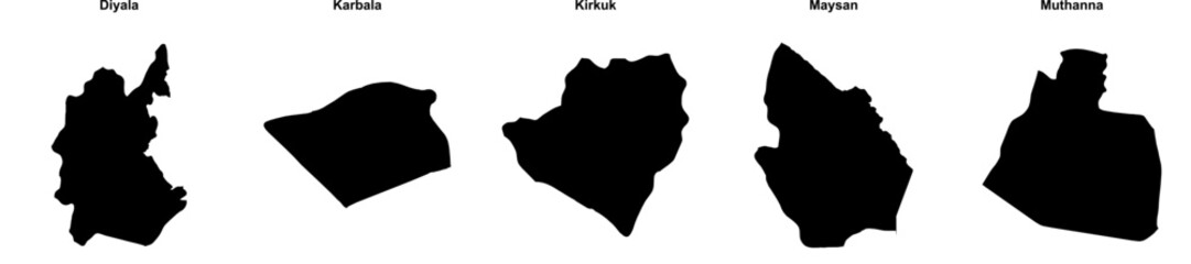 Diyala, Karbala, Kirkuk, Maysan, Muthanna outline maps