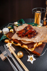 Traditional festive food for Christmas fried ribs