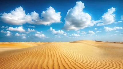 Expansive Sand Dunes Under Blue Sky and Clouds