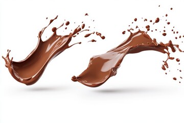 Set of Melted Chocolate wavy splash in mid air isolated on white background
