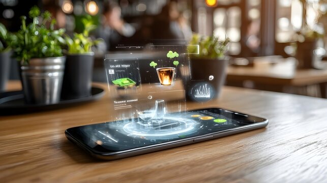 Futuristic smartphone with holographic display and advanced augmented reality capabilities  3D showcasing innovative digital technology and user interface of a modern mobile device - Powered by Adobe