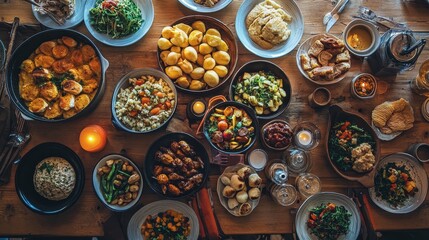 Fototapeta premium A Delectable Feast: Exploring the Diverse Flavors of a Family-Style Meal