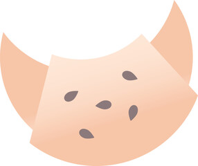 Abstract croissant with seeds, resembling a smiling face.