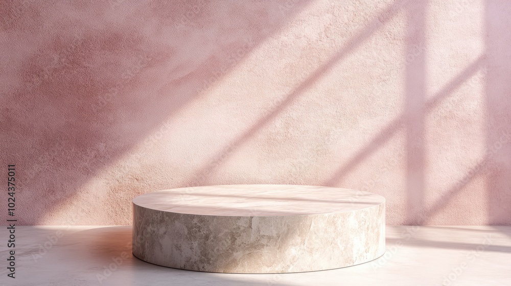 Canvas Prints 3D rendering of a geometric stone podium Abstract pastel shapes create a blank platform Empty pedestal designed for product showcases Minimalist composition featuring a circular display