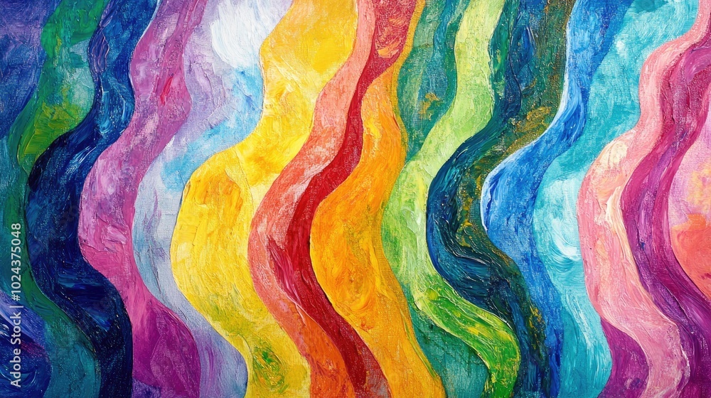 Poster abstract painting featuring a vibrant and unique pattern of colorful stripes