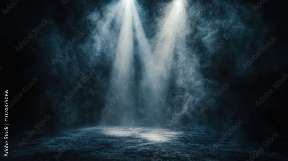Aufkleber a dark stage illuminated by two beams of light, creating a mysterious atmosphere.