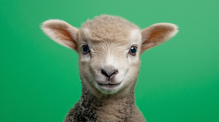 Obraz premium A charming lamb displays its playful personality while standing on bright green grass, soaking up the sun's warm rays in a picturesque setting, copy space