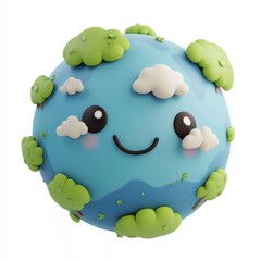 A cute, cartoonish globe with trees and clouds, symbolizing a friendly Earth.