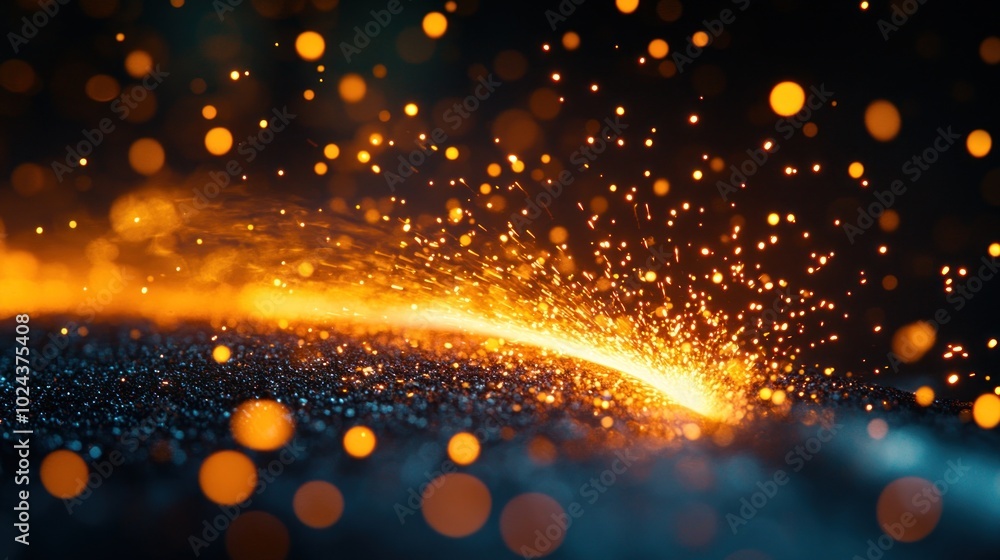 Poster abstract background with glowing orange sparks and bokeh effect.