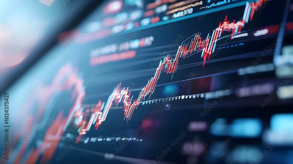 Poster futuristic digital of a financial growth chart with a rising market trend displayed on a holographic