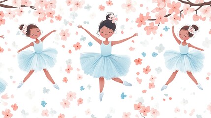 Cute Ballet Dancer Seamless Pattern Illustration