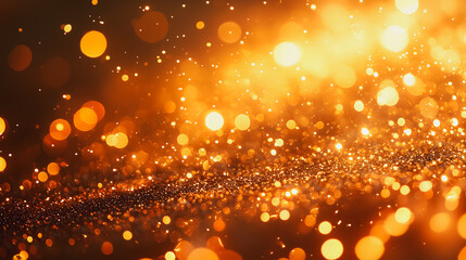 A bright orange background with many small circles of light. The circles are scattered throughout the image, creating a sense of movement and energy. Scene is lively and dynamic