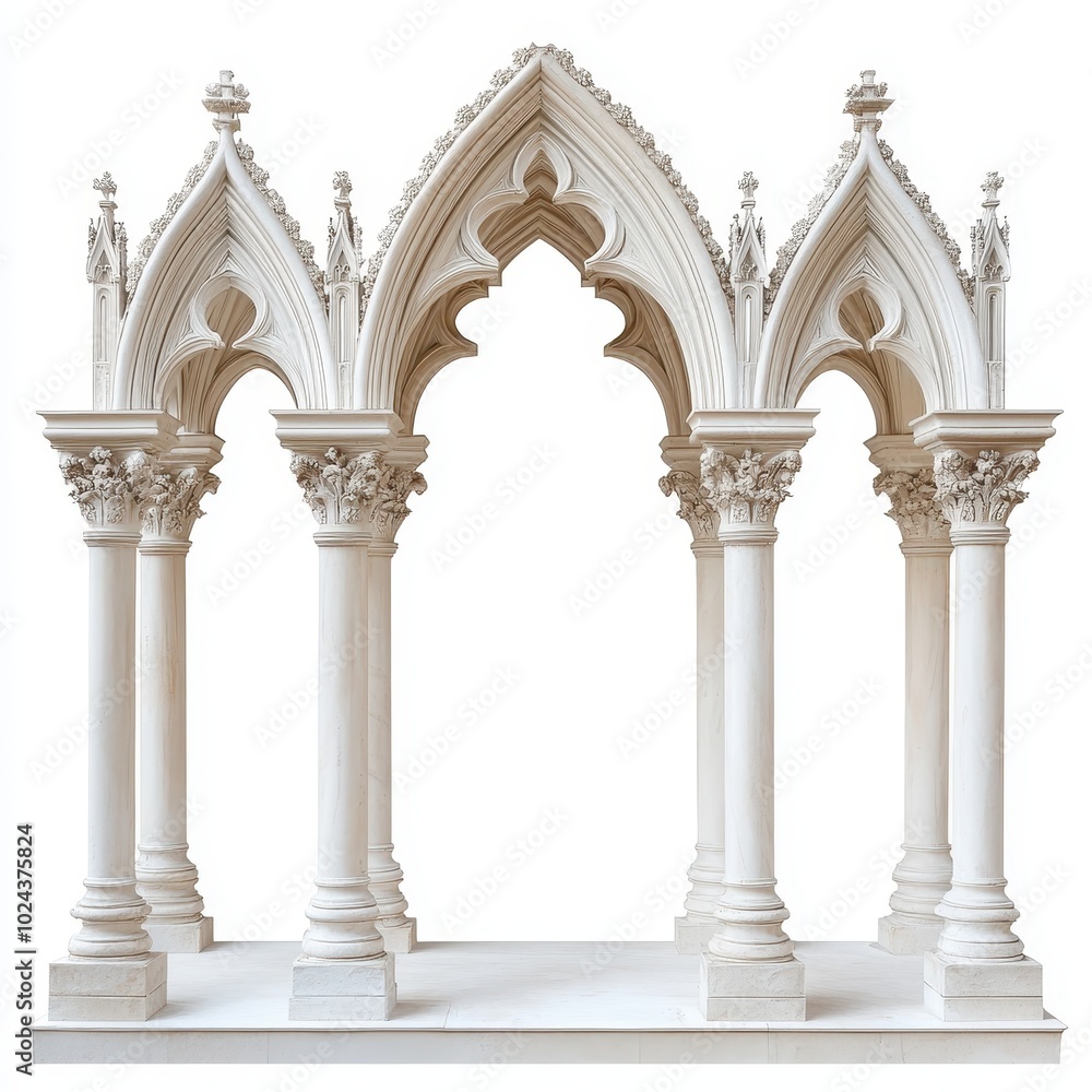 Poster a decorative architectural structure with pointed arches and intricate details.