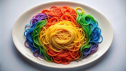 symmetrical plate of rainbow spaghetti on a fractal plate