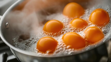 Boiling Eggs in a Pot with Bubbling Water