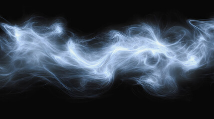 Fototapeta premium A long blue line of smoke with a white background. The smoke is very thick and it looks like it is coming from a fire