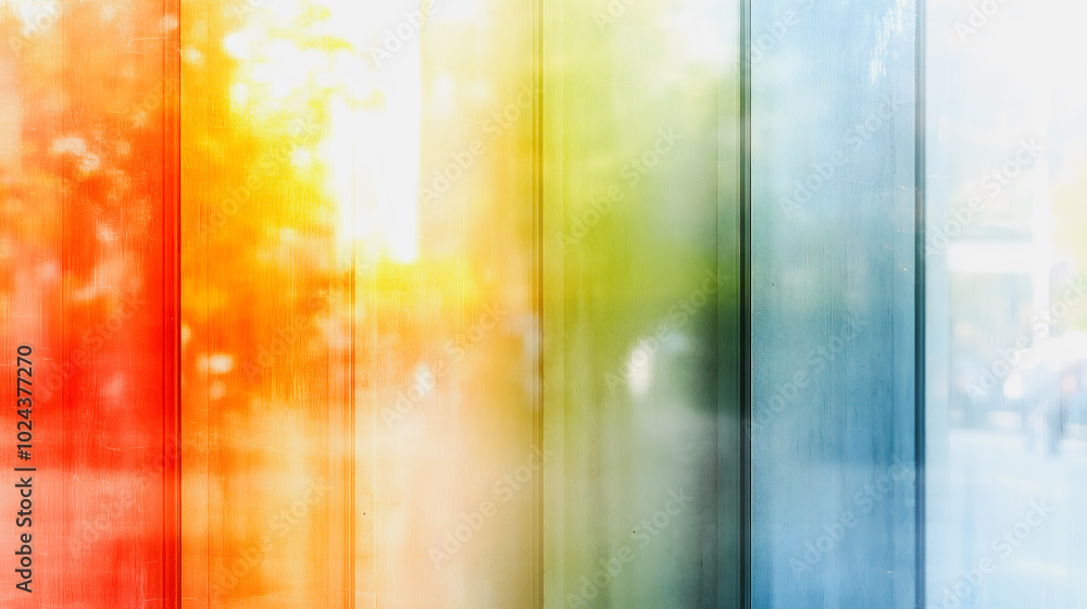 Poster a colorful window with a rainbow of colors. the window is wet and has a blurry effect. the colors ar