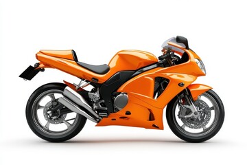 Side view of orange sport bike looks to the right isolated on white background