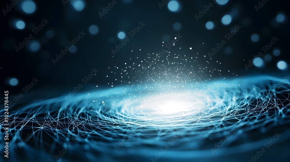 Poster transparent digital hologram projection displayed in a dark room studio setting creating a futuristi