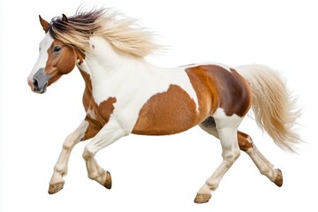 Naklejka premium Skewbald pony galloping isolated on white