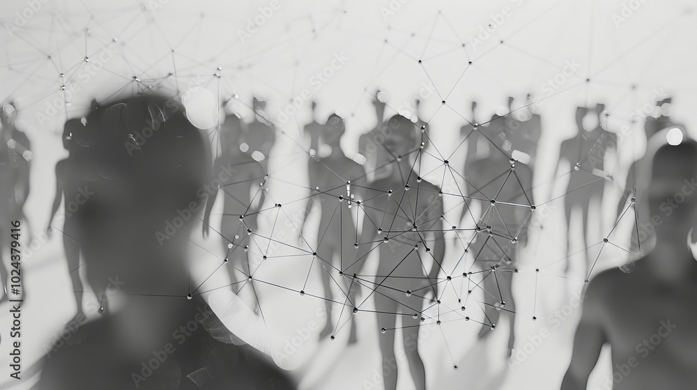 Poster 3d illustration of a global network connecting people around the world with digital nodes and lines 