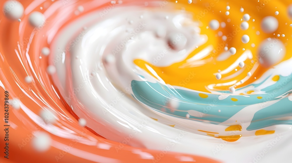 Poster mesmerizing abstract painting with vibrant oil paint strokes in a dynamic circular motion creating a