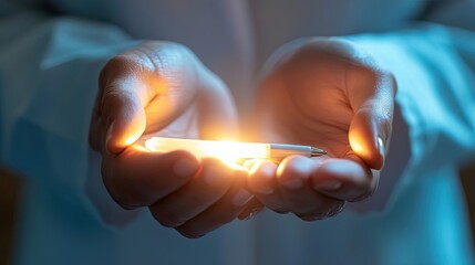 Glowing Pen Held in Open Palms
