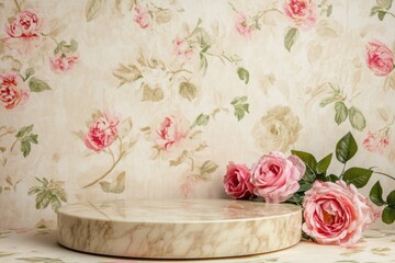 A beautifully crafted marble podium stands elegantly amid soft floral décor, perfect for occasions