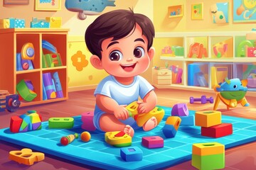 Illustration of Baby with Educational Toys