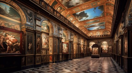 Obraz premium Ornate Gallery Interior with Paintings