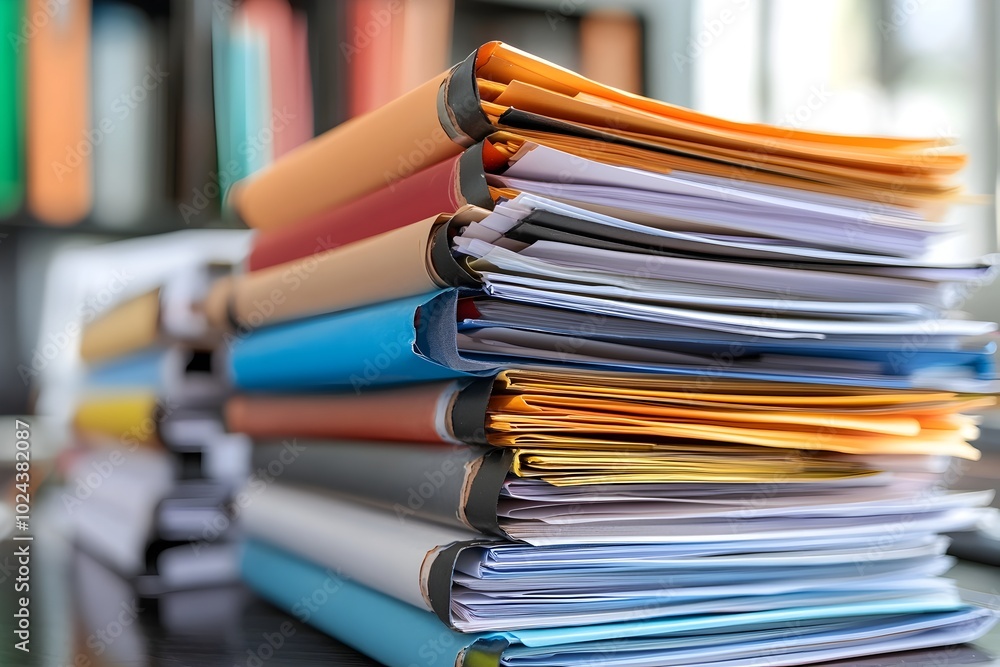 Poster organized efficiency neat stack of important office documents and files