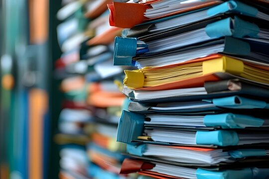 Organized Efficiency A Neat Stack of Important Office Documents Paperwork and Files for Business