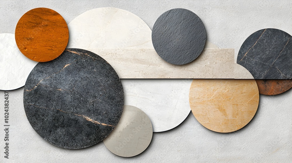 Poster captivating geometric collage with contrasting textures and tones showcasing a modern minimalist and