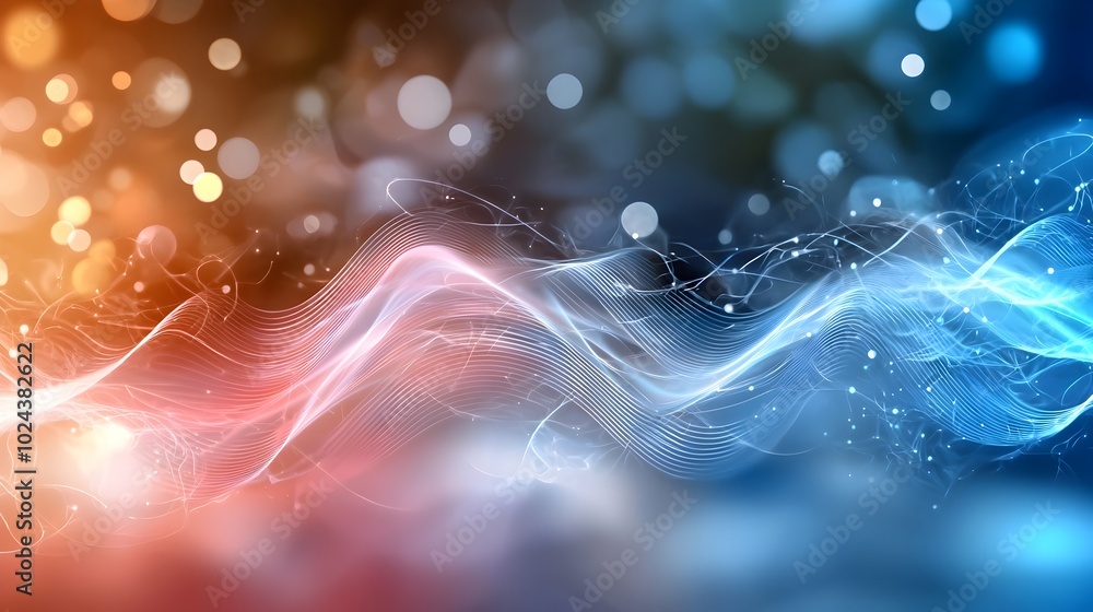 Poster mesmerizing digital waveforms in vibrant colors and fluid motion represent the futuristic sounds of 