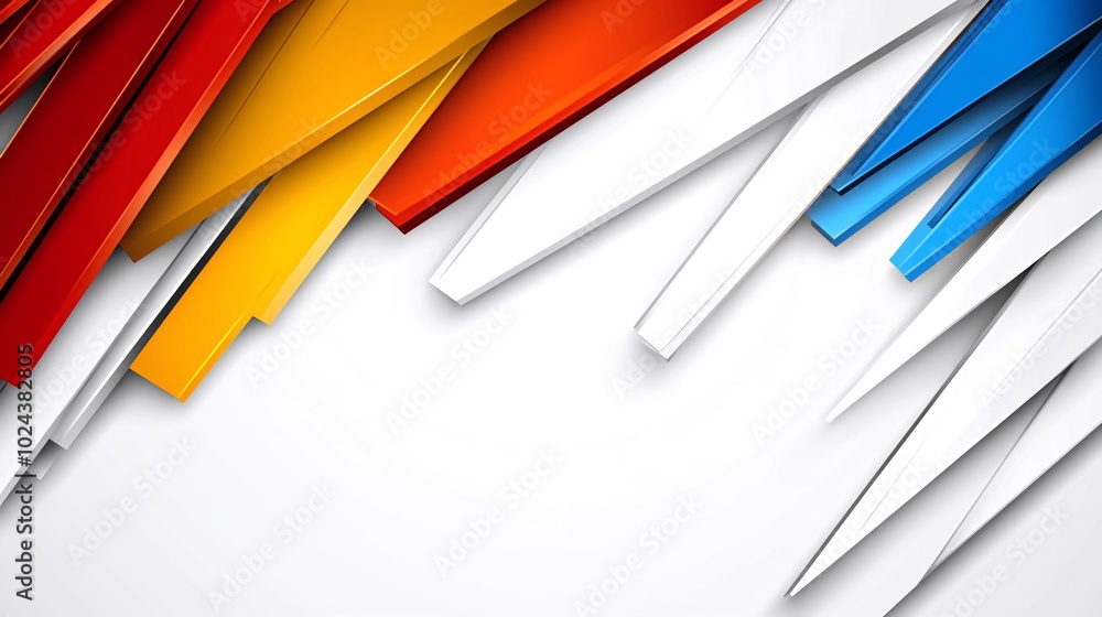 Poster abstract geometric background with sharp, colorful shapes on a white background.
