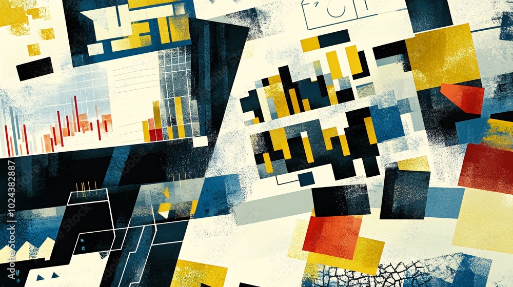 Aufkleber abstract geometric design with colorful blocks and shapes representing data and charts.
