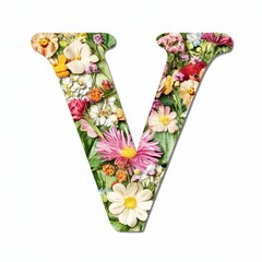 A decorative letter 'V' filled with colorful flowers, showcasing nature's beauty.